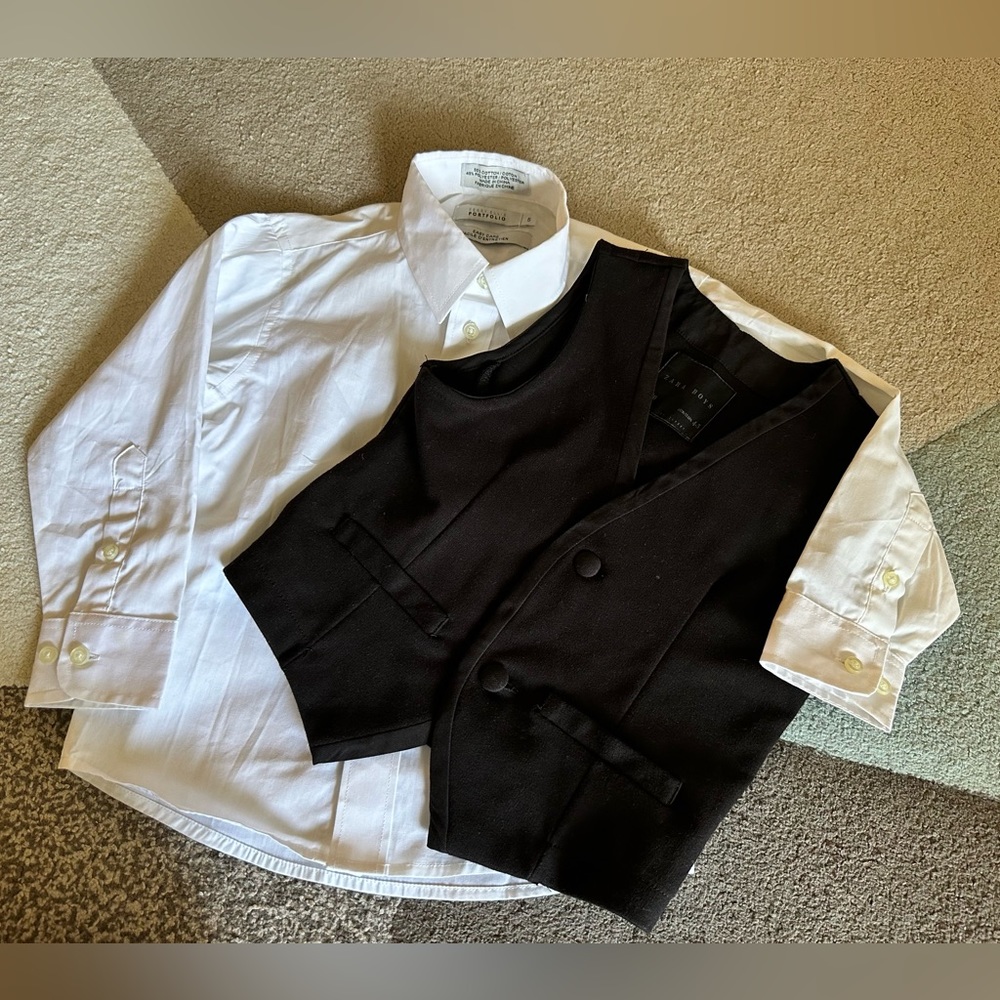 Boys Perry Ellis White Button Shirt and Zara Vest size 4-5